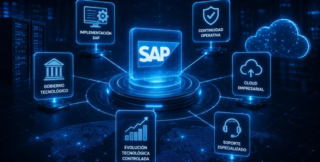 Logo-de-SAP-en el centro-con-diversos-íconos-alrededor