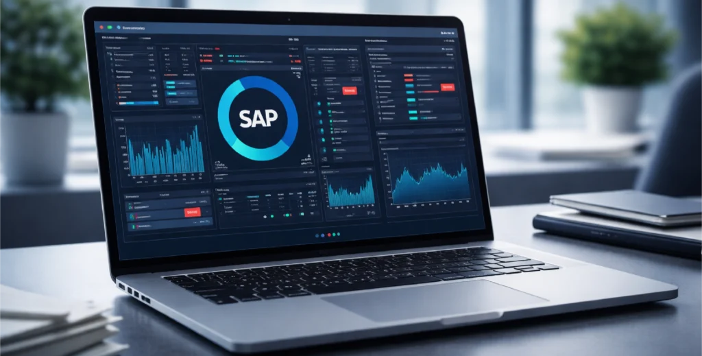 Laptop- con-gráficas-y-logo-de-SAP-en-el-fondo