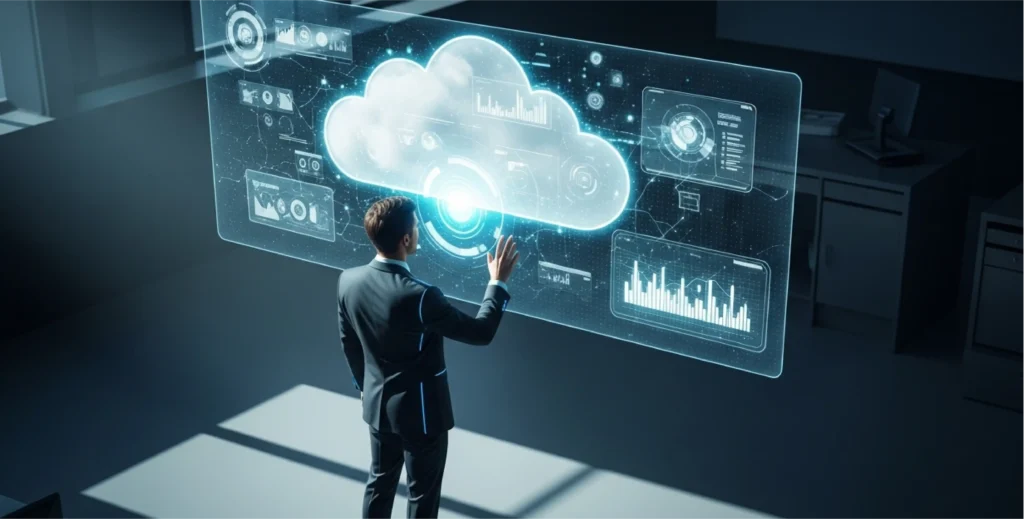 Persona-tocando-nube-privada