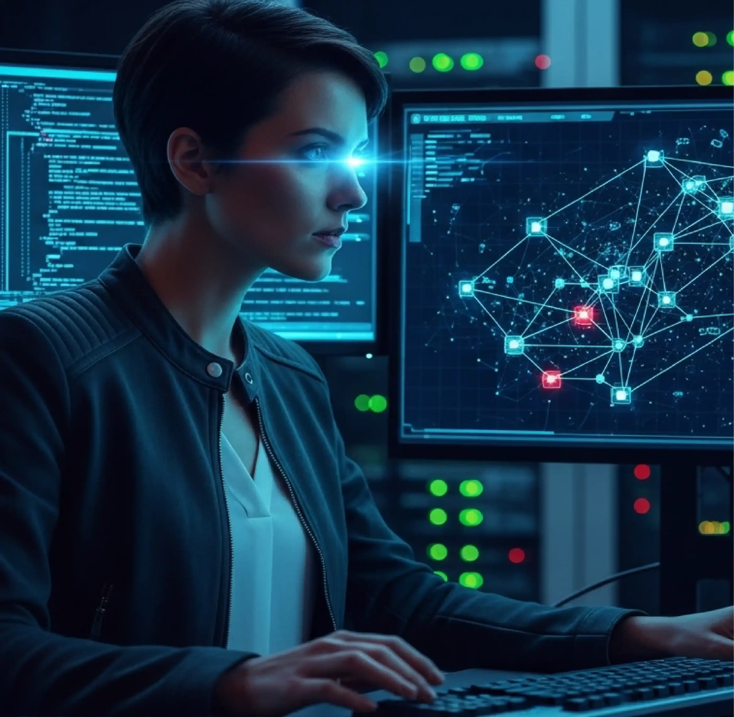 Mujer-observando-servidores