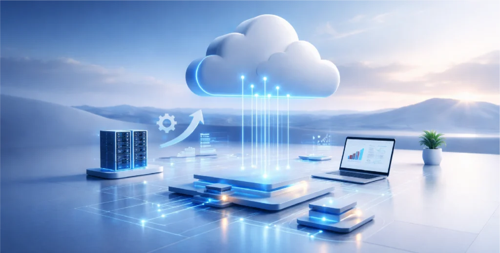 Nube-sobre-empresas-y-laptop